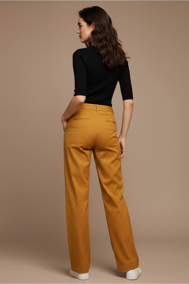 Pantalon Chino Jaune Femme - Gabardine - vue 2