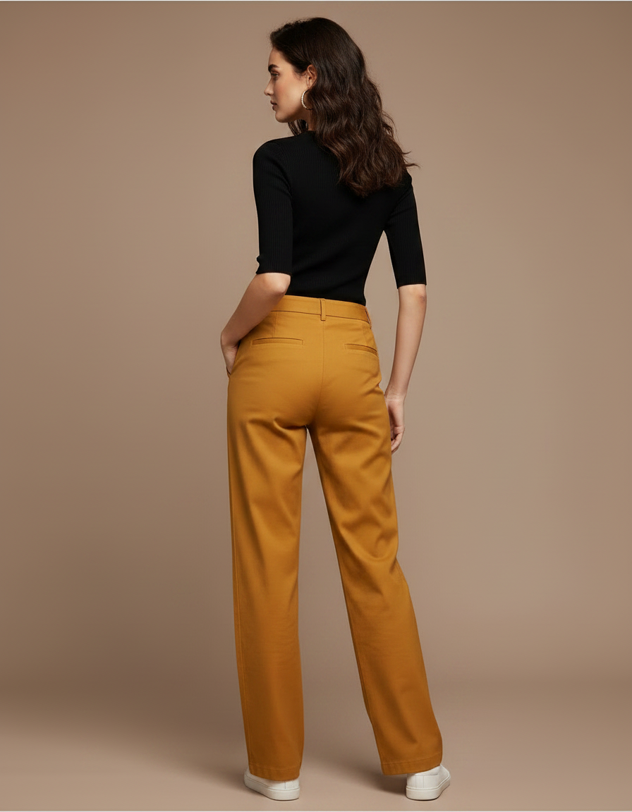 Pantalon Chino Jaune Femme - Gabardine - vue 2