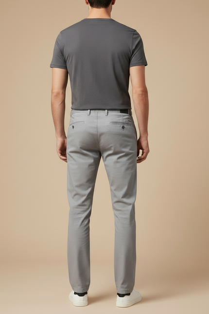 Pantalon Chino Gris Clair Coton Coupe Droite Homme - vue 2