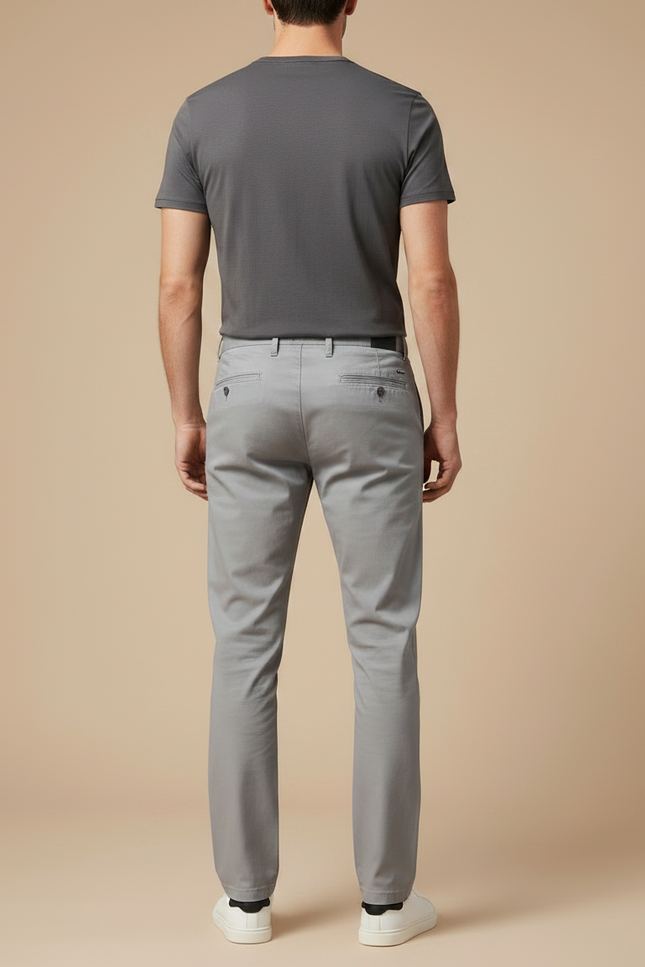 Pantalon Chino Gris Clair Coton Coupe Droite Homme - vue 2