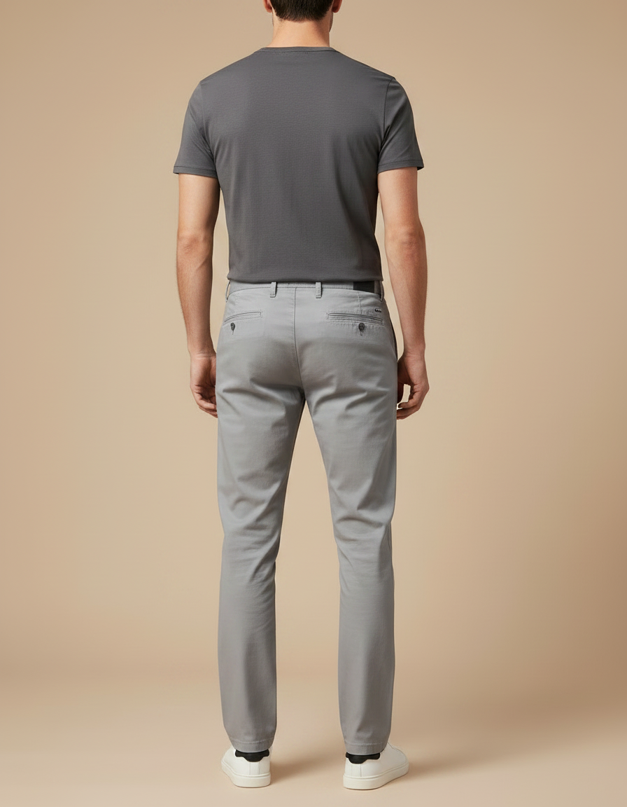 Pantalon Chino Gris Clair Coton Coupe Droite Homme - vue 2
