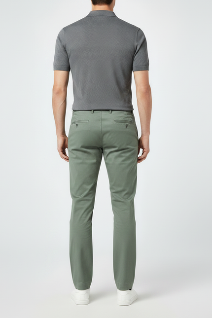 Pantalon Chino Vert Coton Droit Décontracté Homme - vue 2