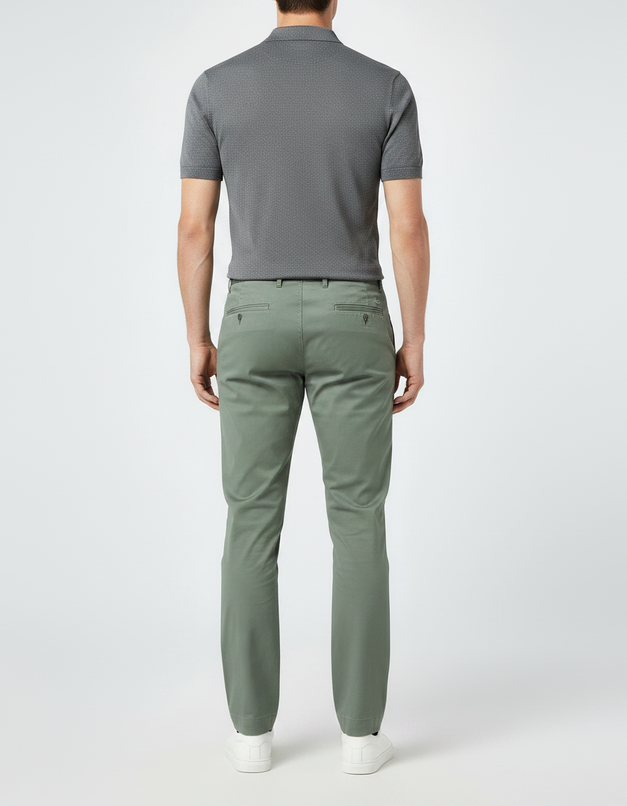 Pantalon Chino Vert Coton Droit Décontracté Homme - vue 2