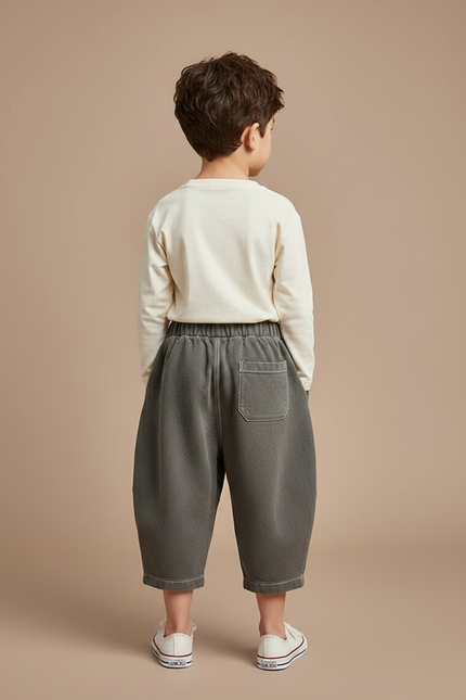Pantalon Chino Gris Ample Décontracté Enfant Coton - Molleton - vue 2