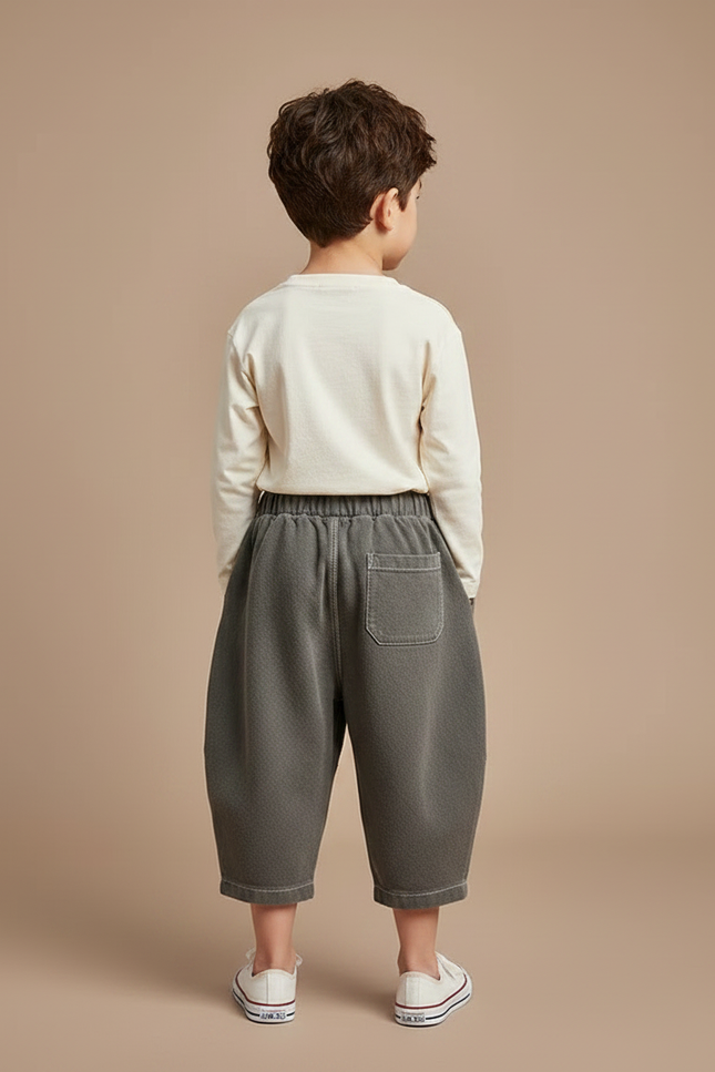 Pantalon Chino Gris Ample Décontracté Enfant Coton - Molleton - vue 2