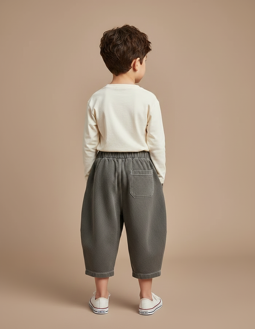 Pantalon Chino Gris Ample Décontracté Enfant Coton - Molleton - vue 2