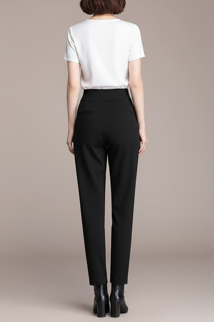 Pantalon Chino Noir Taille Haute Plissé Élégant Femme - Polyester - vue 2
