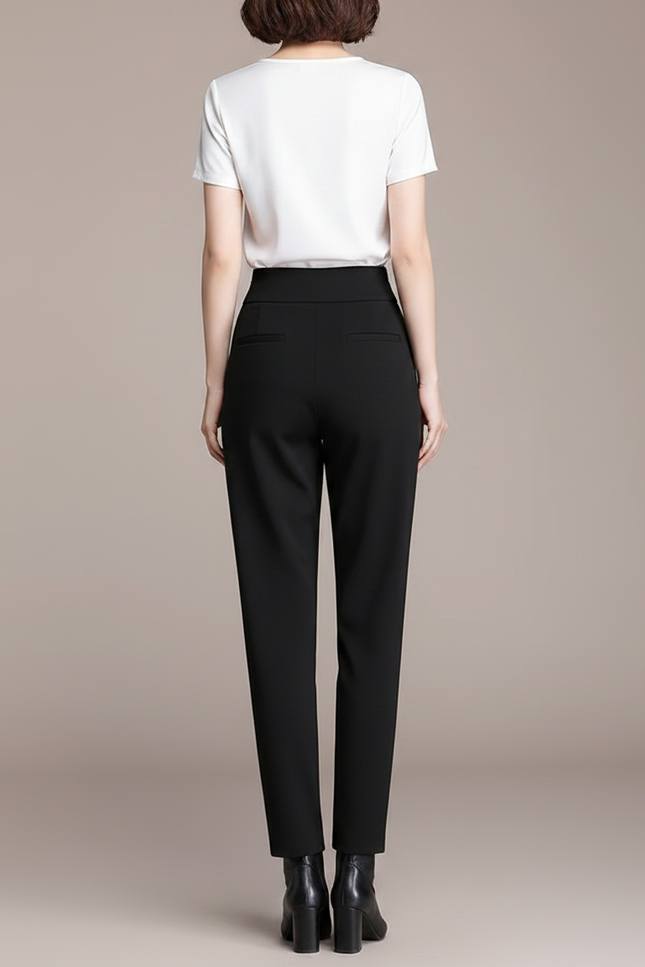 Pantalon Chino Noir Taille Haute Plissé Élégant Femme - Polyester - vue 2