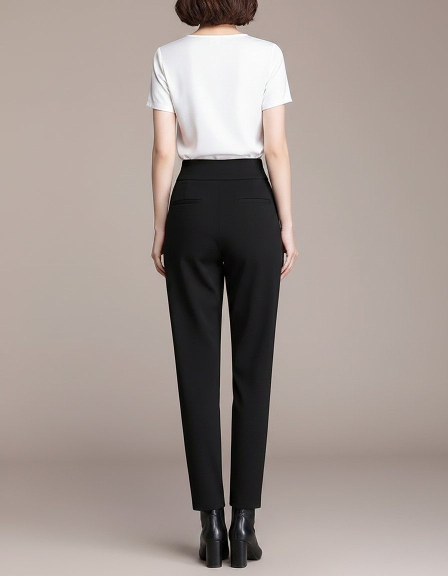 Pantalon Chino Noir Taille Haute Plissé Élégant Femme - Polyester - vue 2