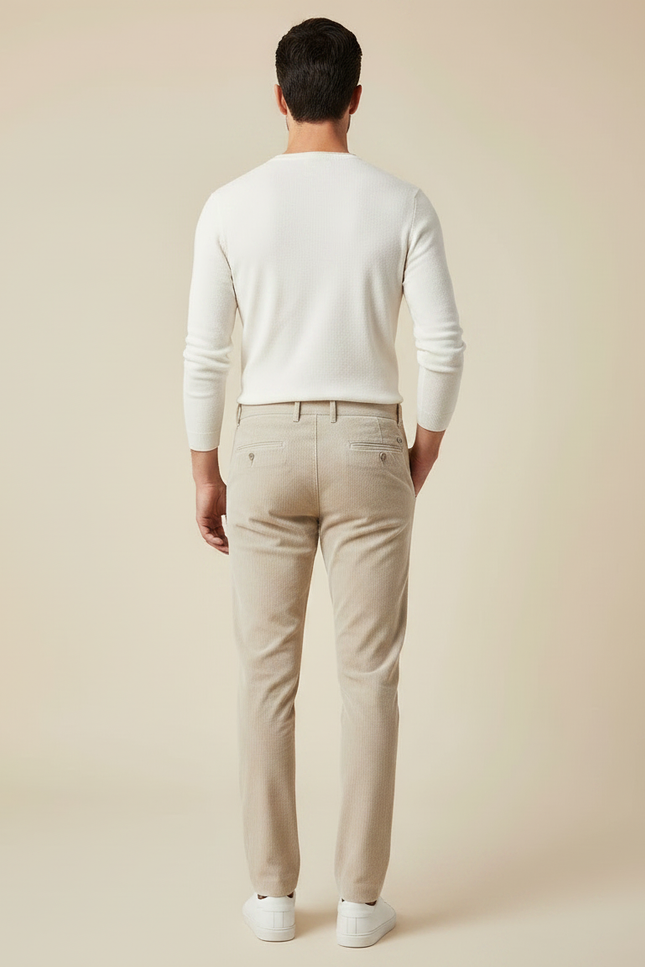 Pantalon Chino Beige Côtelé Slim Élégant Homme - Cordé - vue 2