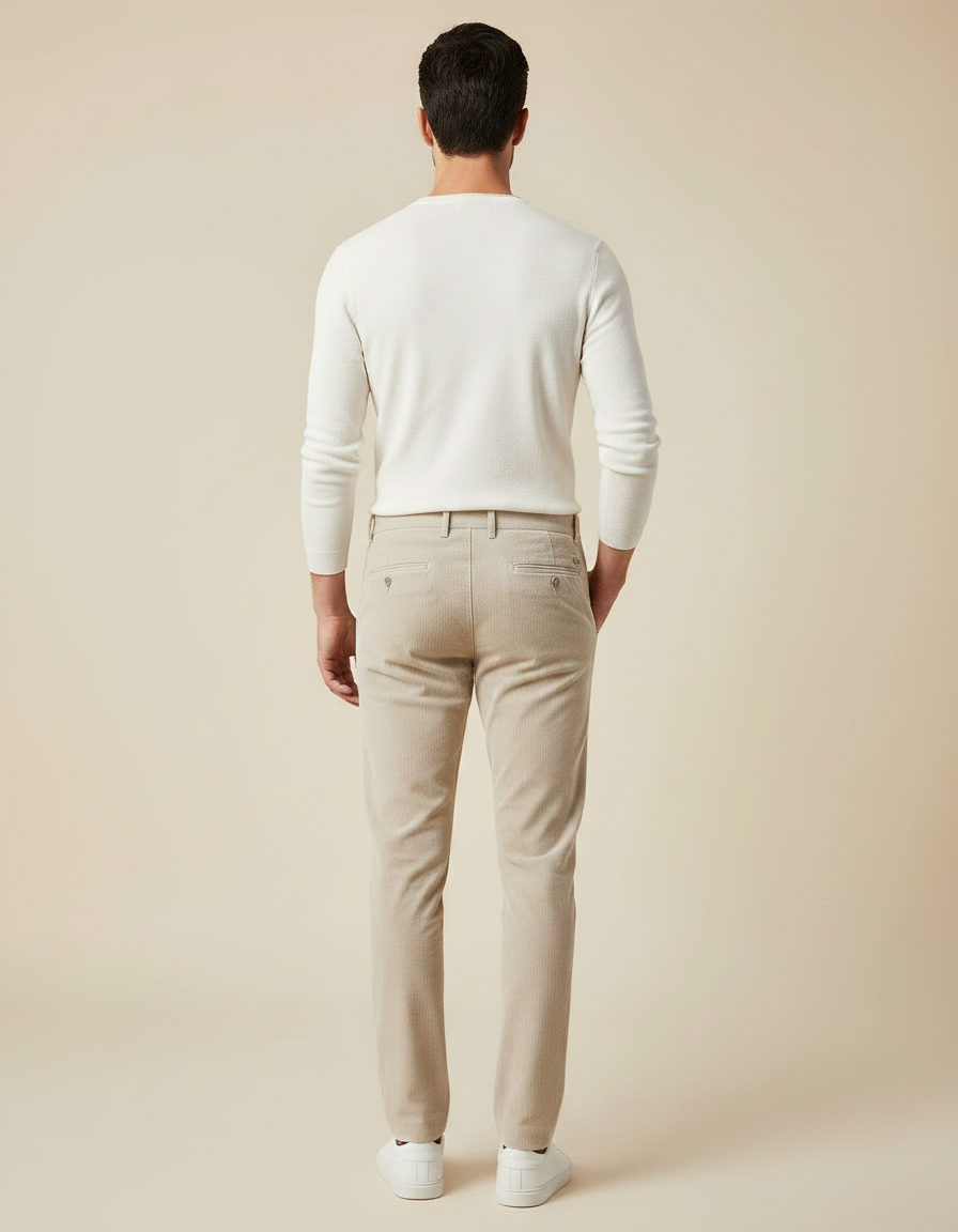 Pantalon Chino Beige Côtelé Slim Élégant Homme - Cordé - vue 2