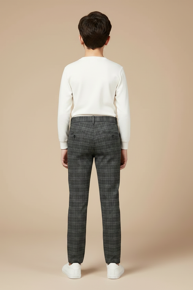 Pantalon Chino Carreaux Gris Slim Élégant Garçon - Tweed - vue 2