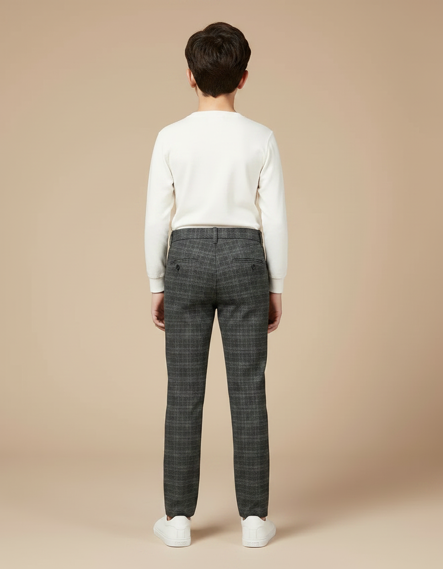 Pantalon Chino Carreaux Gris Slim Élégant Garçon - Tweed - vue 2