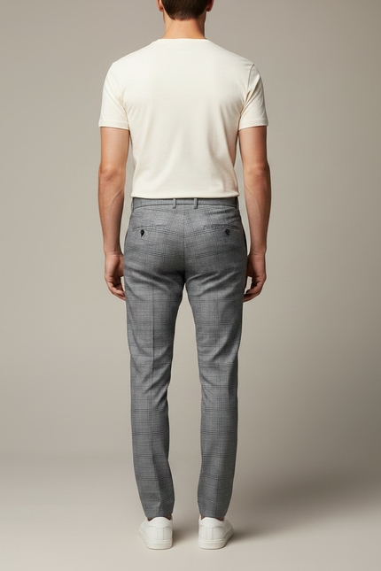 Pantalon Chino Gris Carreaux Slim Élégant Moderne - Gabardine - vue 2