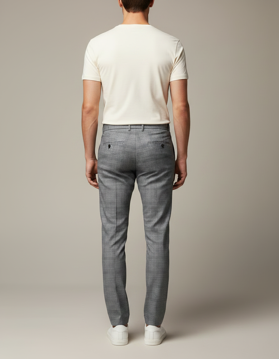 Pantalon Chino Gris Carreaux Slim Élégant Moderne - Gabardine - vue 2