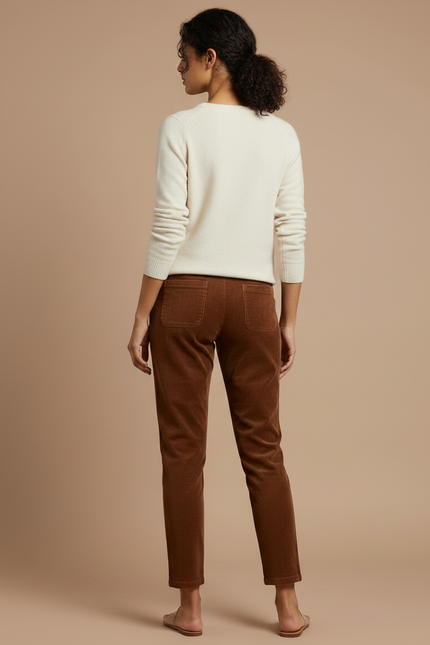 Pantalon Chino Marron Côtelé Slim Confortable Femme - Cordé - vue 2
