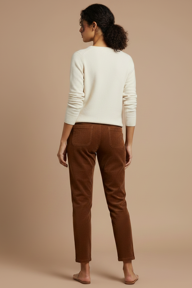 Pantalon Chino Marron Côtelé Slim Confortable Femme - Cordé - vue 2