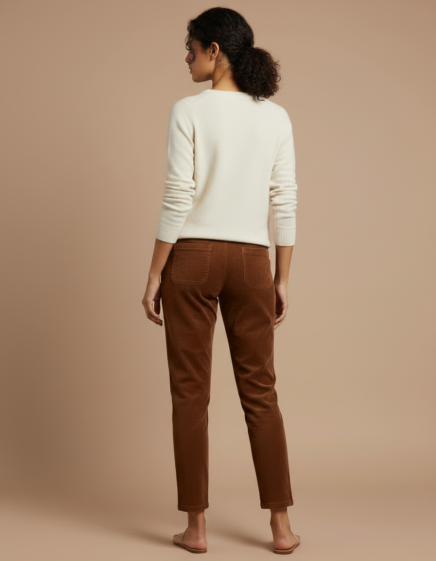 Pantalon Chino Marron Côtelé Slim Confortable Femme - Cordé - vue 2