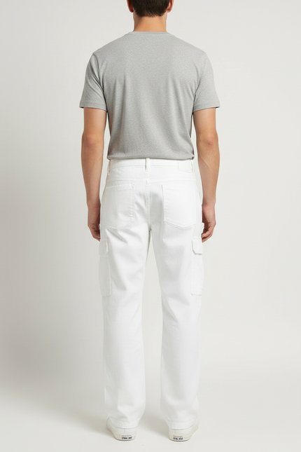 Pantalon Chino Blanc Cargo Ample Décontracté Homme - Jean - vue 2