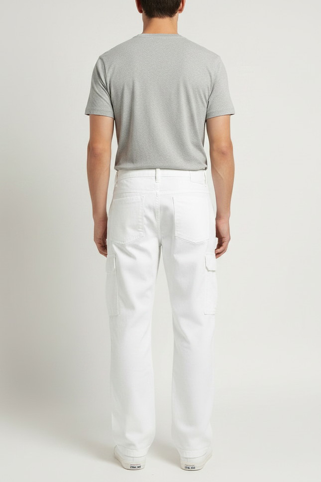 Pantalon Chino Blanc Cargo Ample Décontracté Homme - Jean - vue 2