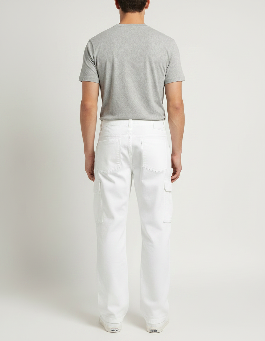 Pantalon Chino Blanc Cargo Ample Décontracté Homme - Jean - vue 2