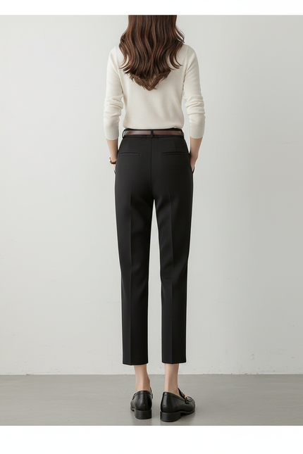 Pantalon Chino Noir Taille Haute Slim Femme - Gabardine - vue 2