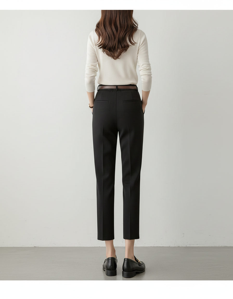 Pantalon Chino Noir Taille Haute Slim Femme - Gabardine - vue 2
