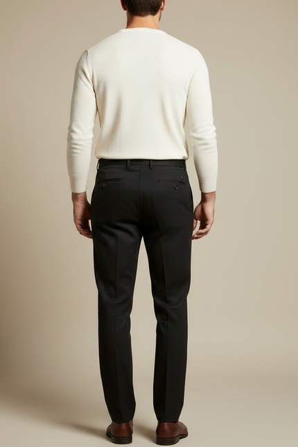 Pantalon Chino Noir Plissé Droit Homme Élégant - Gabardine - vue 2