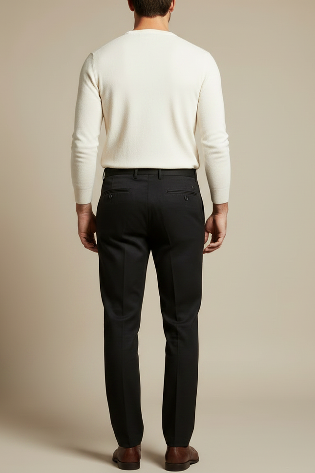 Pantalon Chino Noir Plissé Droit Homme Élégant - Gabardine - vue 2