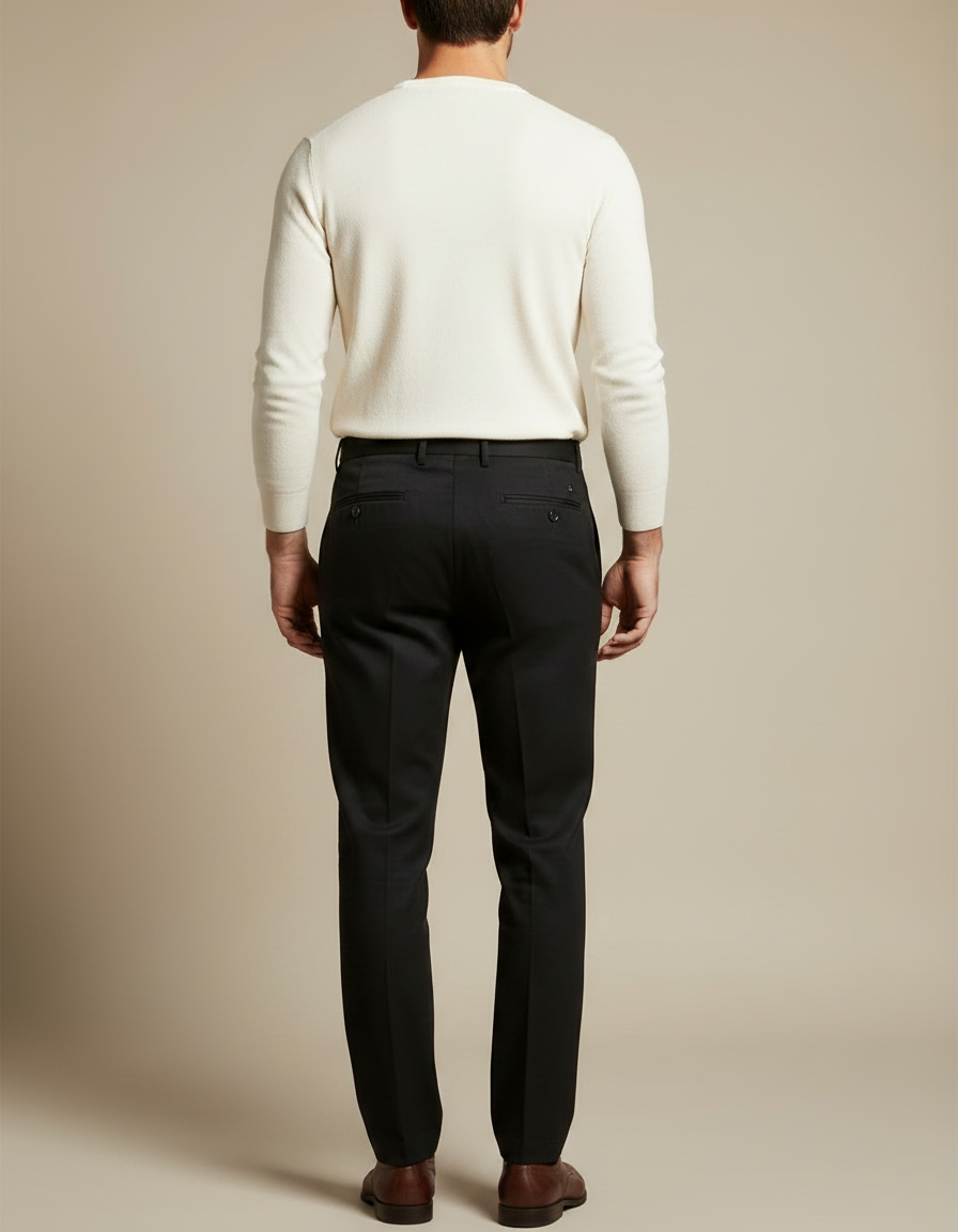 Pantalon Chino Noir Plissé Droit Homme Élégant - Gabardine - vue 2