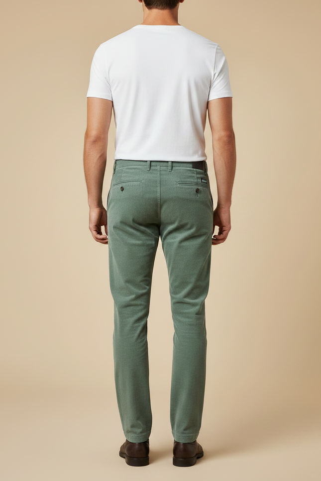 Pantalon Chino Vert Côtelé Slim Homme Décontracté - Cordé - vue 2