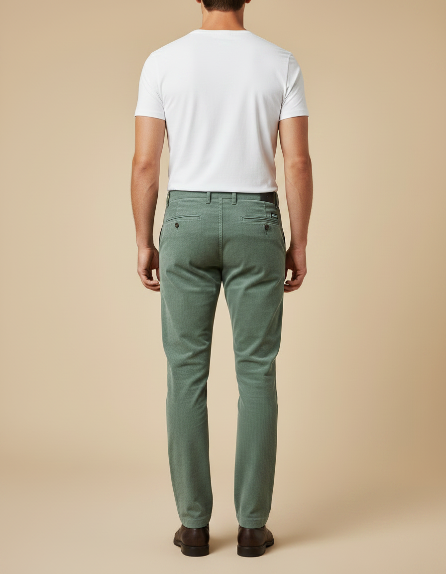 Pantalon Chino Vert Côtelé Slim Homme Décontracté - Cordé - vue 2