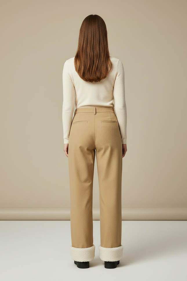 Pantalon Chino Beige Droit Épais Doublé Polaire Femme - Gabardine - vue 2