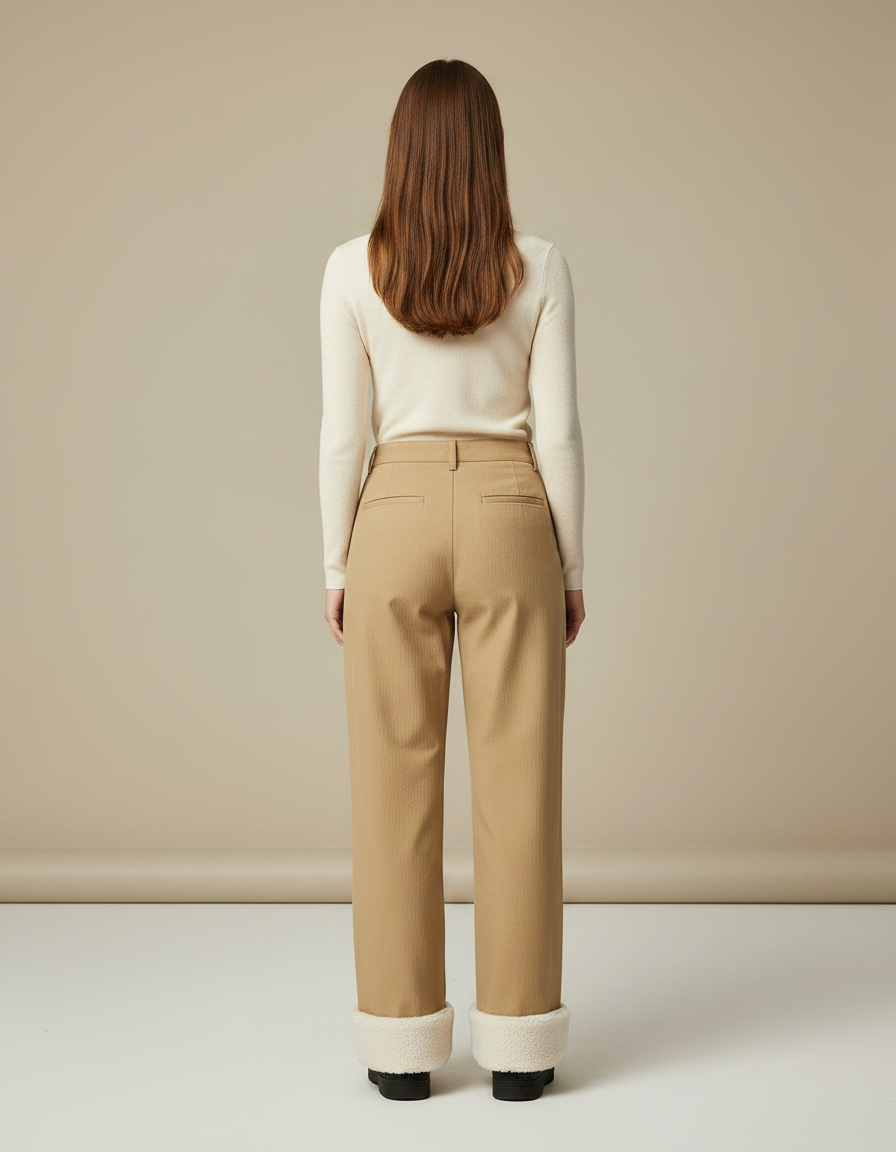 Pantalon Chino Beige Droit Épais Doublé Polaire Femme - Gabardine - vue 2