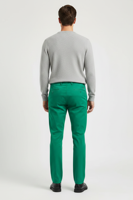 Pantalon Chino Vert Homme Coupe Droite Décontracté Coton - Gabardine - vue 2