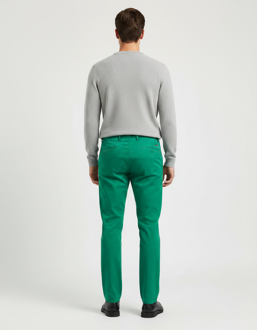 Pantalon Chino Vert Homme Coupe Droite Décontracté Coton - Gabardine - vue 2