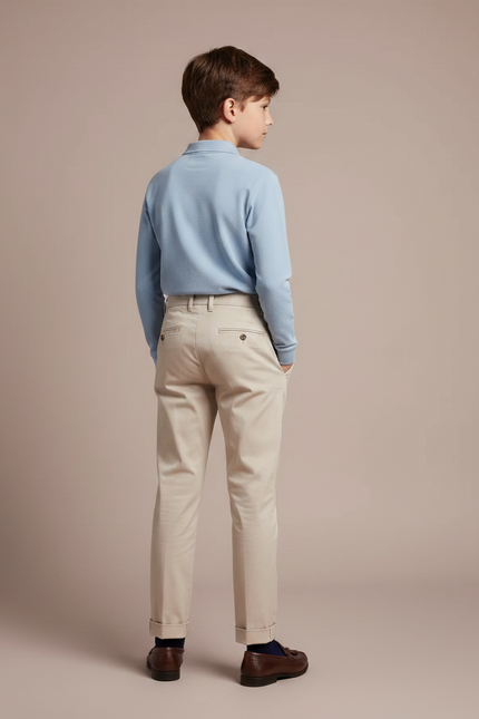 Pantalon Chino Beige Plissé Droit Enfant Élégant - Gabardine - vue 2