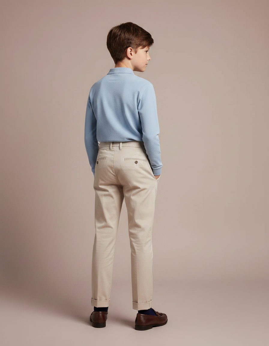 Pantalon Chino Beige Plissé Droit Enfant Élégant - Gabardine - vue 2