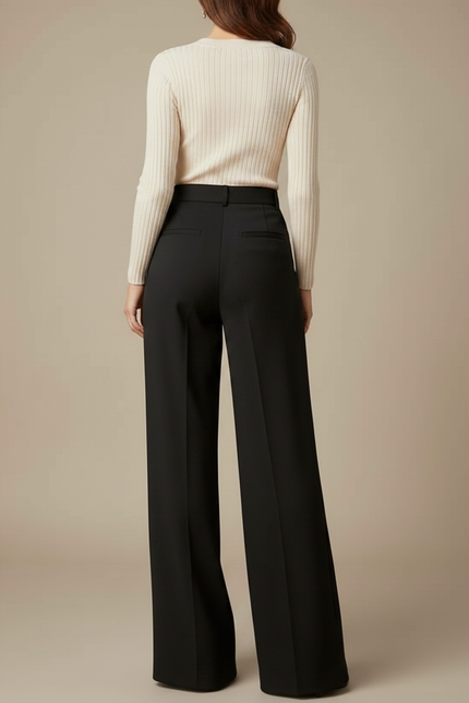 Pantalon Chino Noir Ample Plissé Taille Haute Élégant - Gabardine - vue 2