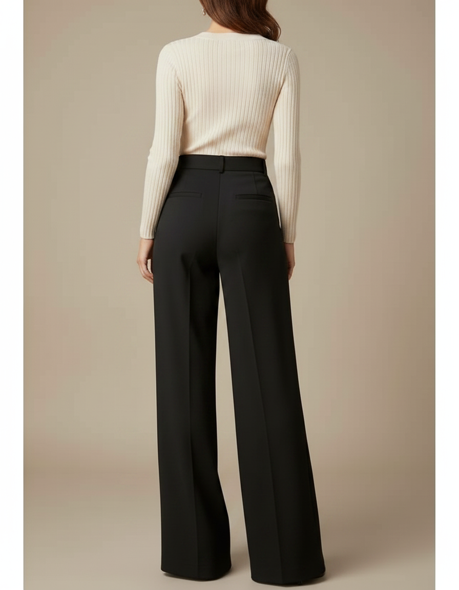 Pantalon Chino Noir Ample Plissé Taille Haute Élégant - Gabardine - vue 2
