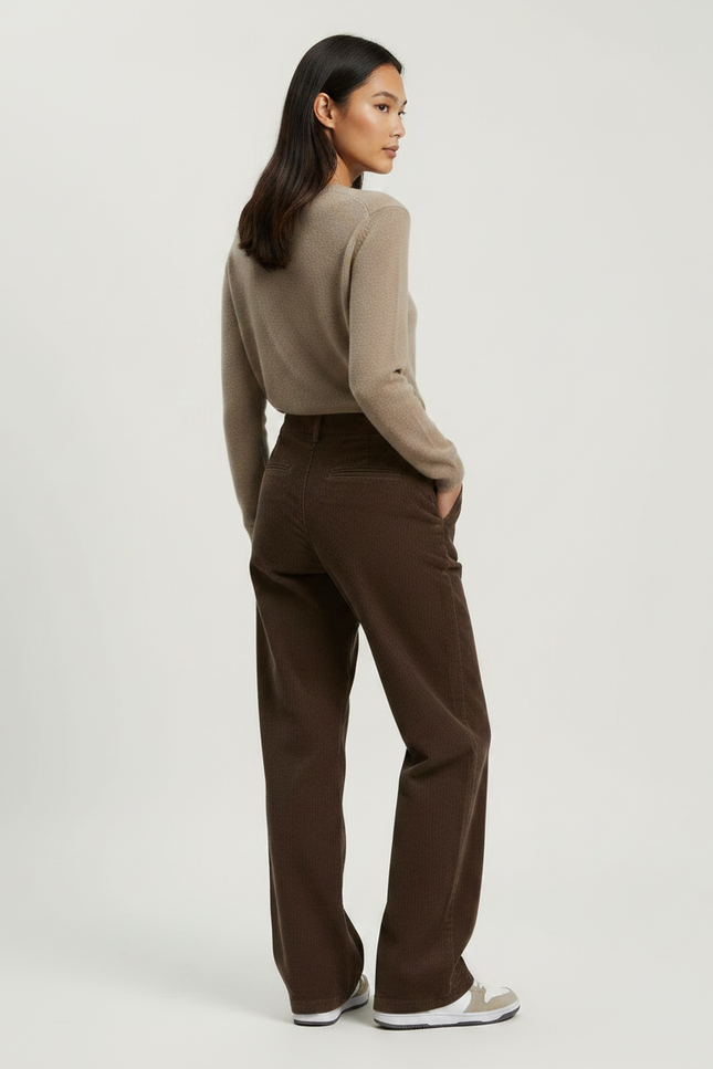 Pantalon Chino Marron Velours Côtelé Ample Femme - Cordé - vue 2