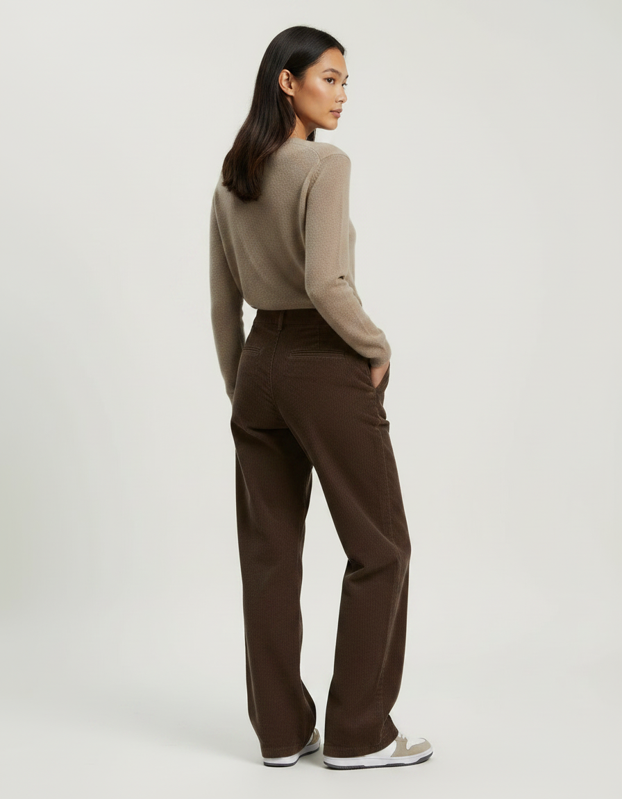 Pantalon Chino Marron Velours Côtelé Ample Femme - Cordé - vue 2