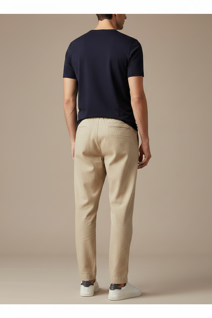 Pantalon Chino Beige Cordon Décontracté Lin Coton Homme - vue 2