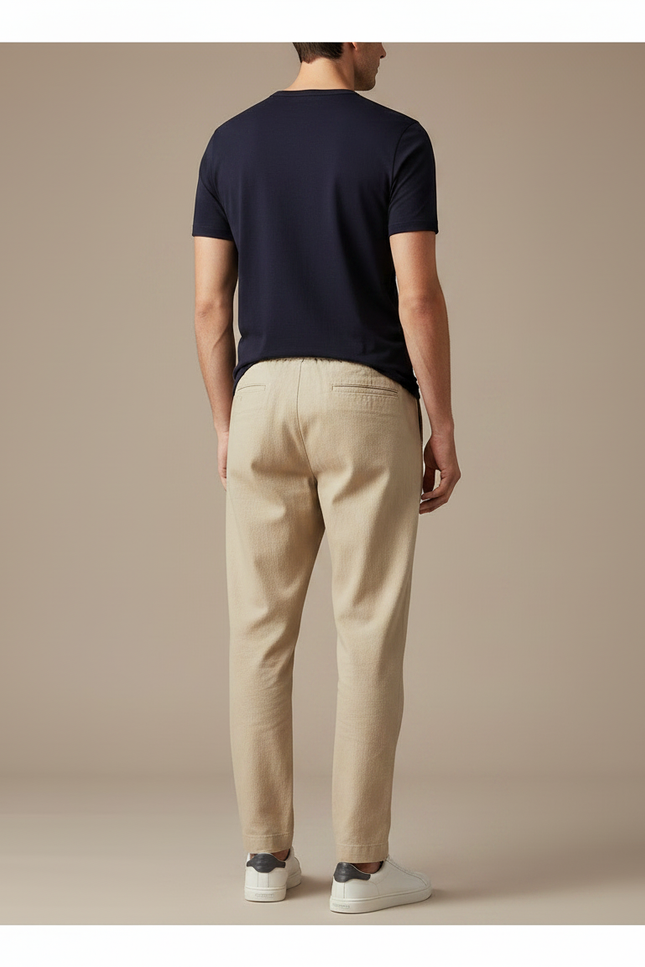 Pantalon Chino Beige Cordon Décontracté Lin Coton Homme - vue 2
