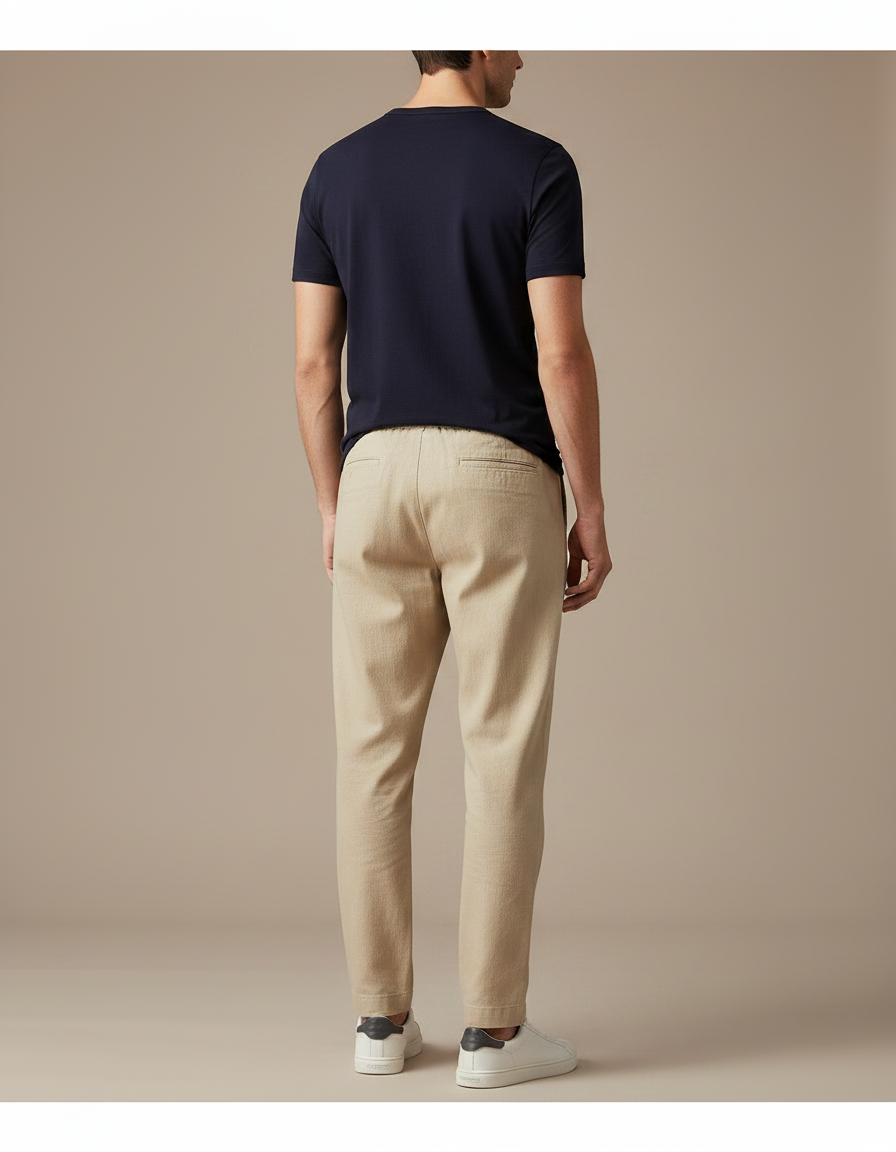 Pantalon Chino Beige Cordon Décontracté Lin Coton Homme - vue 2