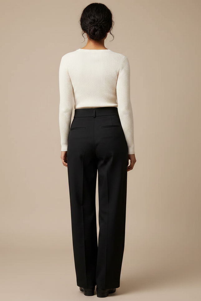 Pantalon Chino Noir Taille Haute Ample Élégant - Gabardine - vue 2