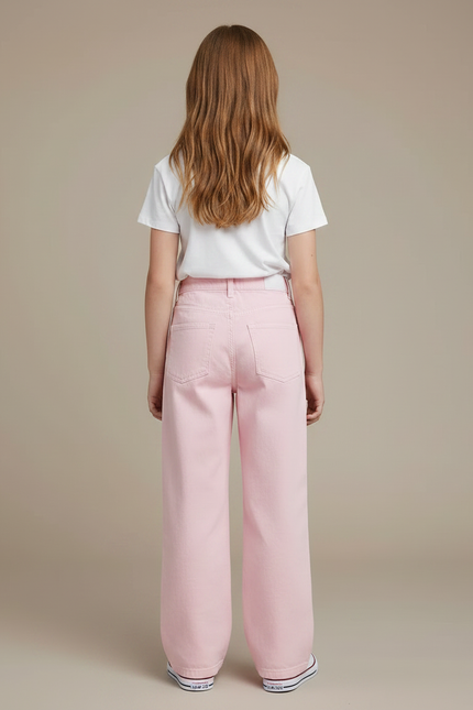 Pantalon Chino Rose Ample Coton Enfant Décontracté - Jean - vue 2
