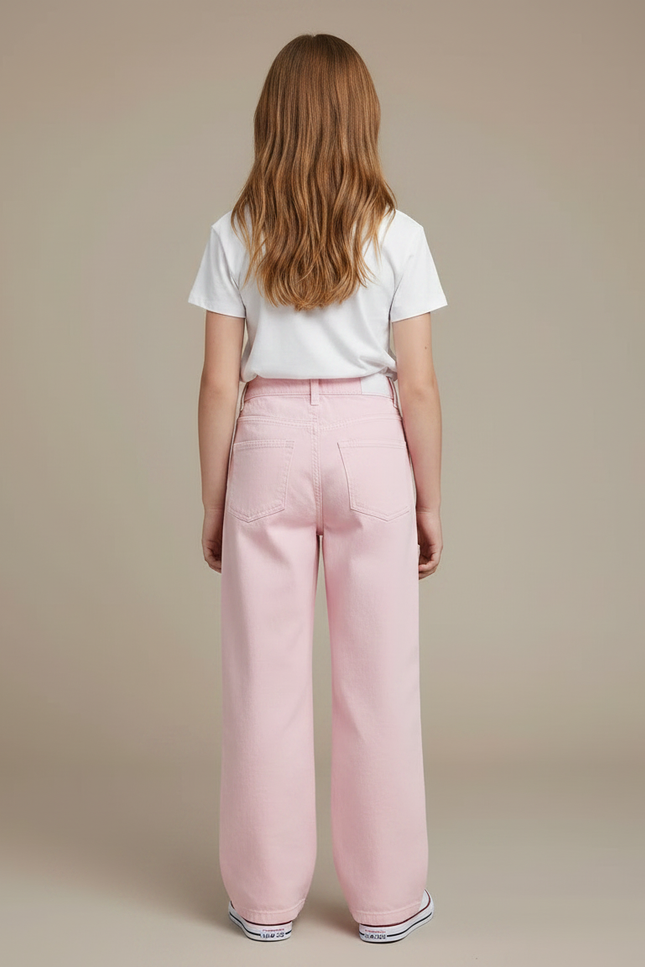 Pantalon Chino Rose Ample Coton Enfant Décontracté - Jean - vue 2