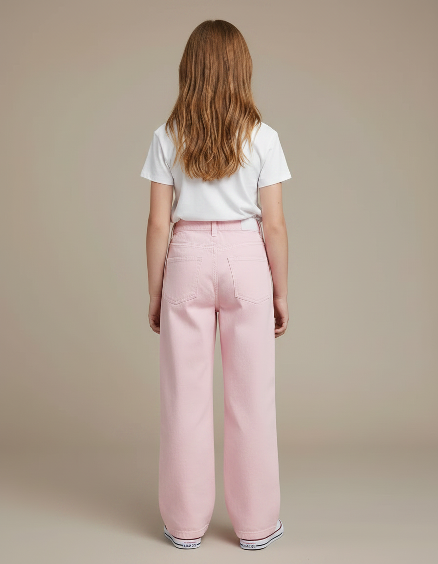 Pantalon Chino Rose Ample Coton Enfant Décontracté - Jean - vue 2