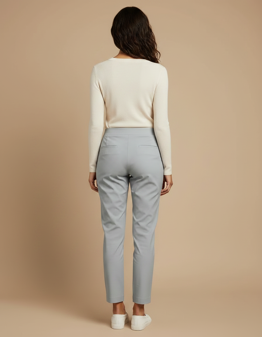 Pantalon Chino Gris Clair Coupe Droite Élastique Confortable - Gabardine - vue 2